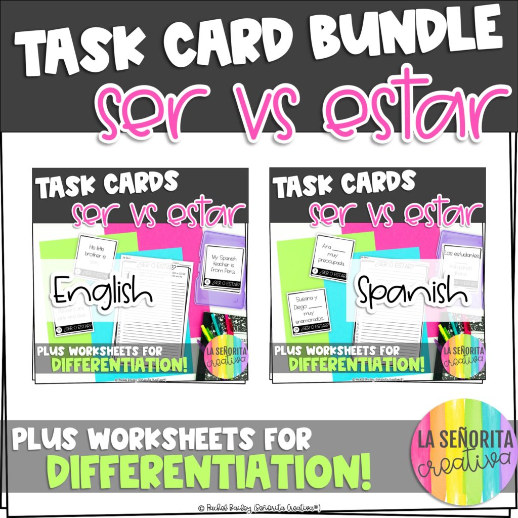 Ser vs Estar | Task Card Activity and Worksheets Bundle - Señorita Creativa