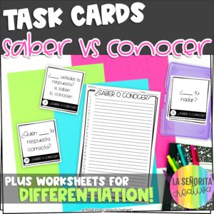 Saber o Conocer Task Card Activity and Worksheet