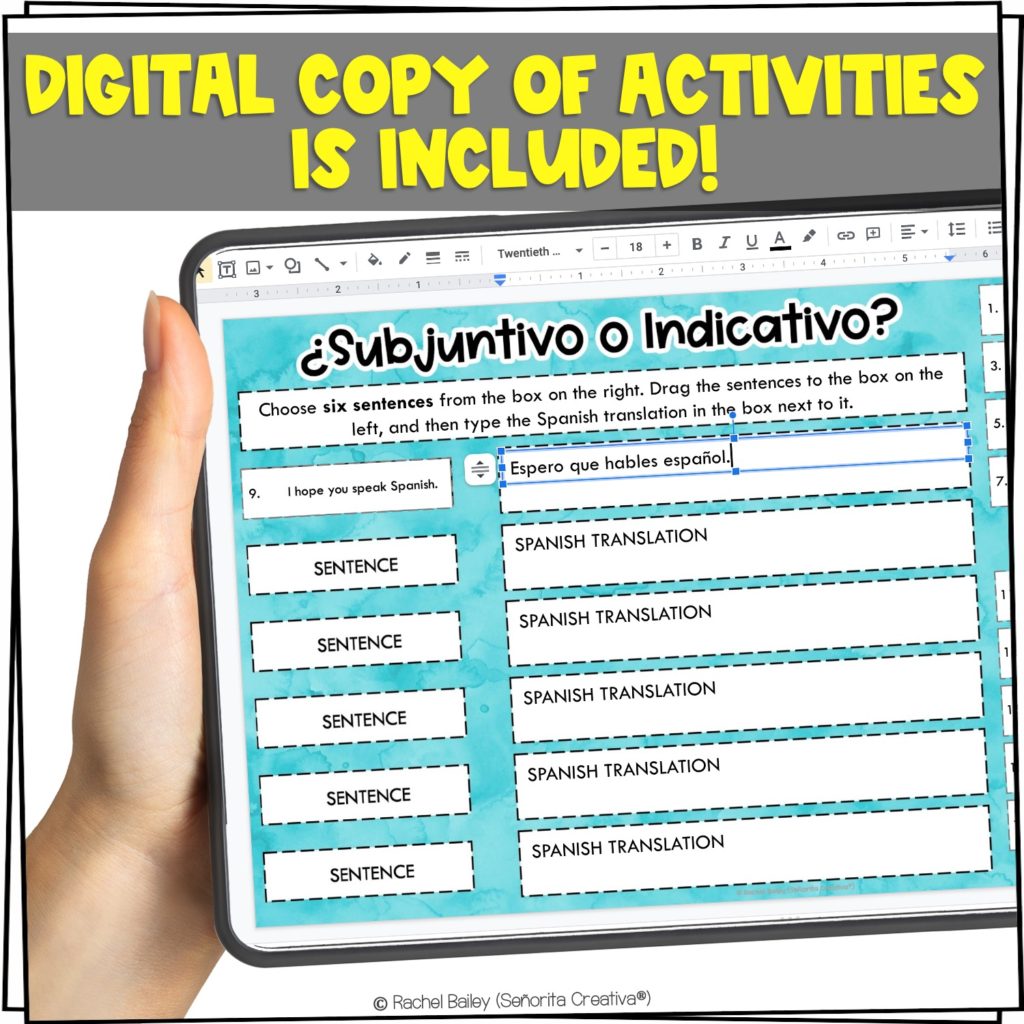 Subjunctive Vs Indicative Spanish Sorting Activity And Worksheets